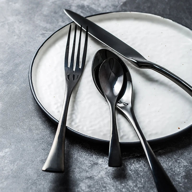 4 шт/16 шт/24 шт высококлассные черные столовые приборы из нержавеющей стали набор