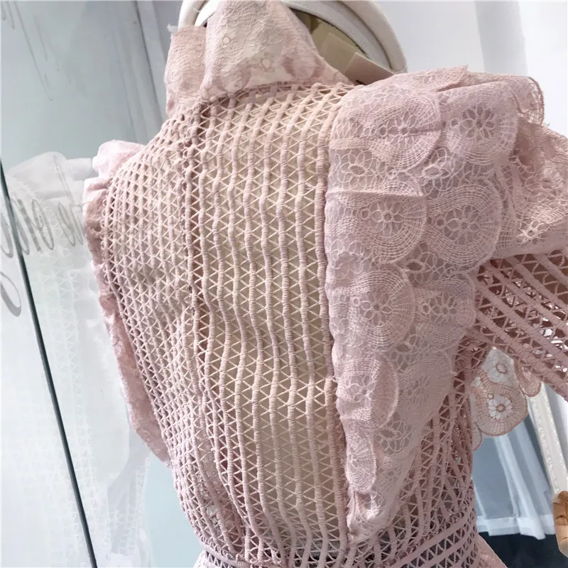 Кружевные рубашки с ажурным крючком тонкие блузки длинными рукавами и оборками в