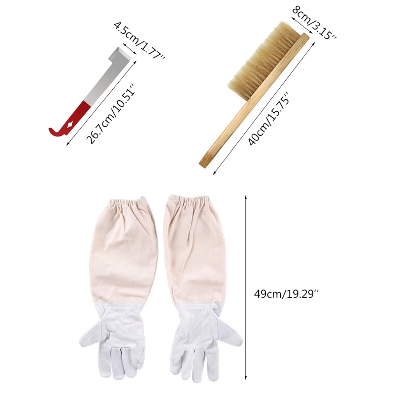

4Pcs/Set Beekeeping Jacket with Veil Anti Bite Protective Gloves Beehive Scraper Knife Brush Apiculture Tools