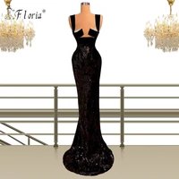 glitter black sequined evening dresses sleeveless muslim vestido de festa prom party gowns pageant celebrity vestidos customise