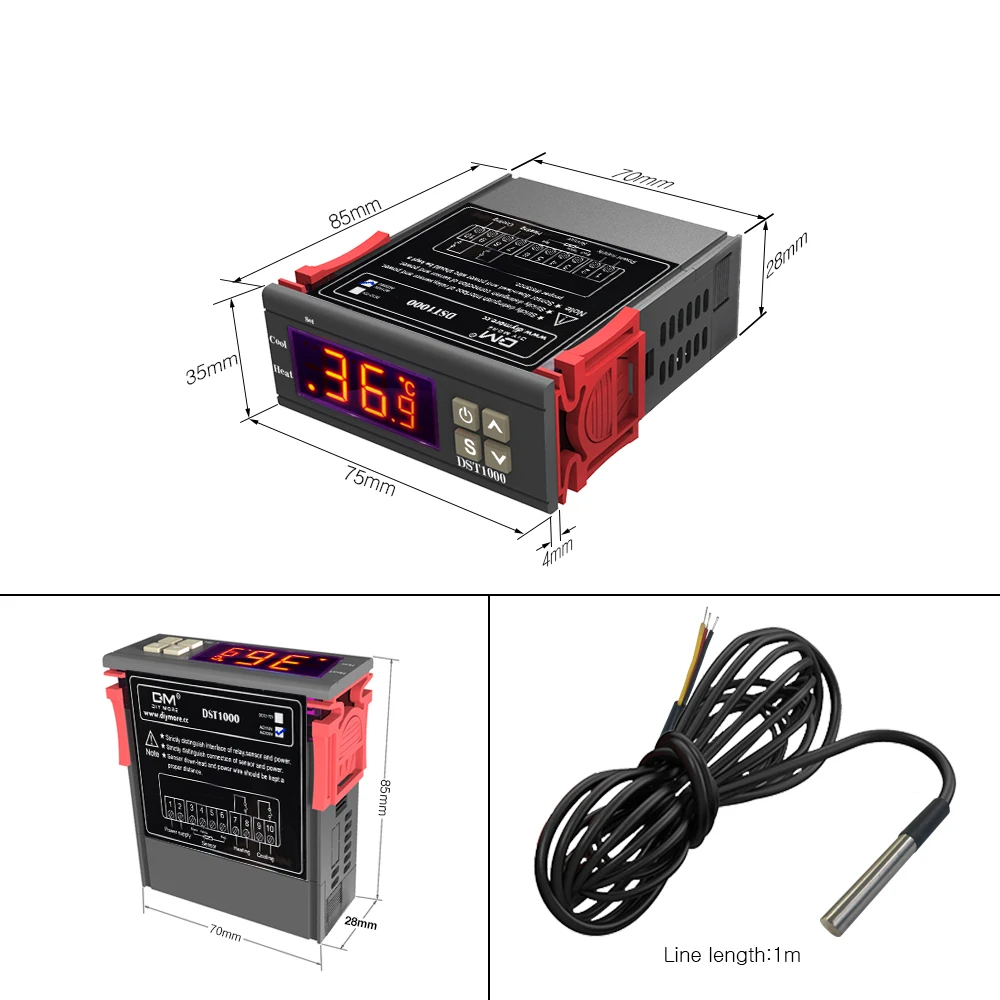 Цифровой регулятор температуры AC100-220V DC12-72V DST1000 термостат нагревание охлаждение