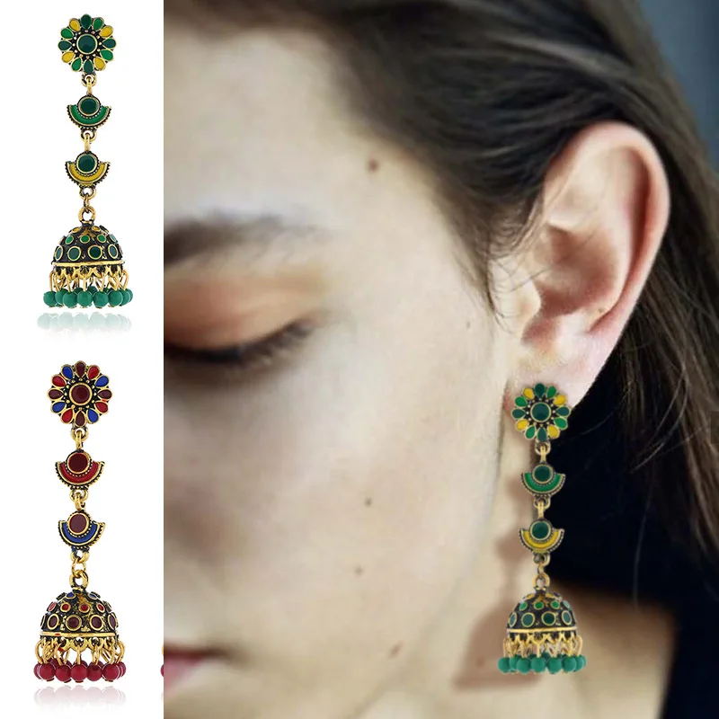 Женские большие Золотые сережки в стиле ретро Jhumka индийская бижутерия