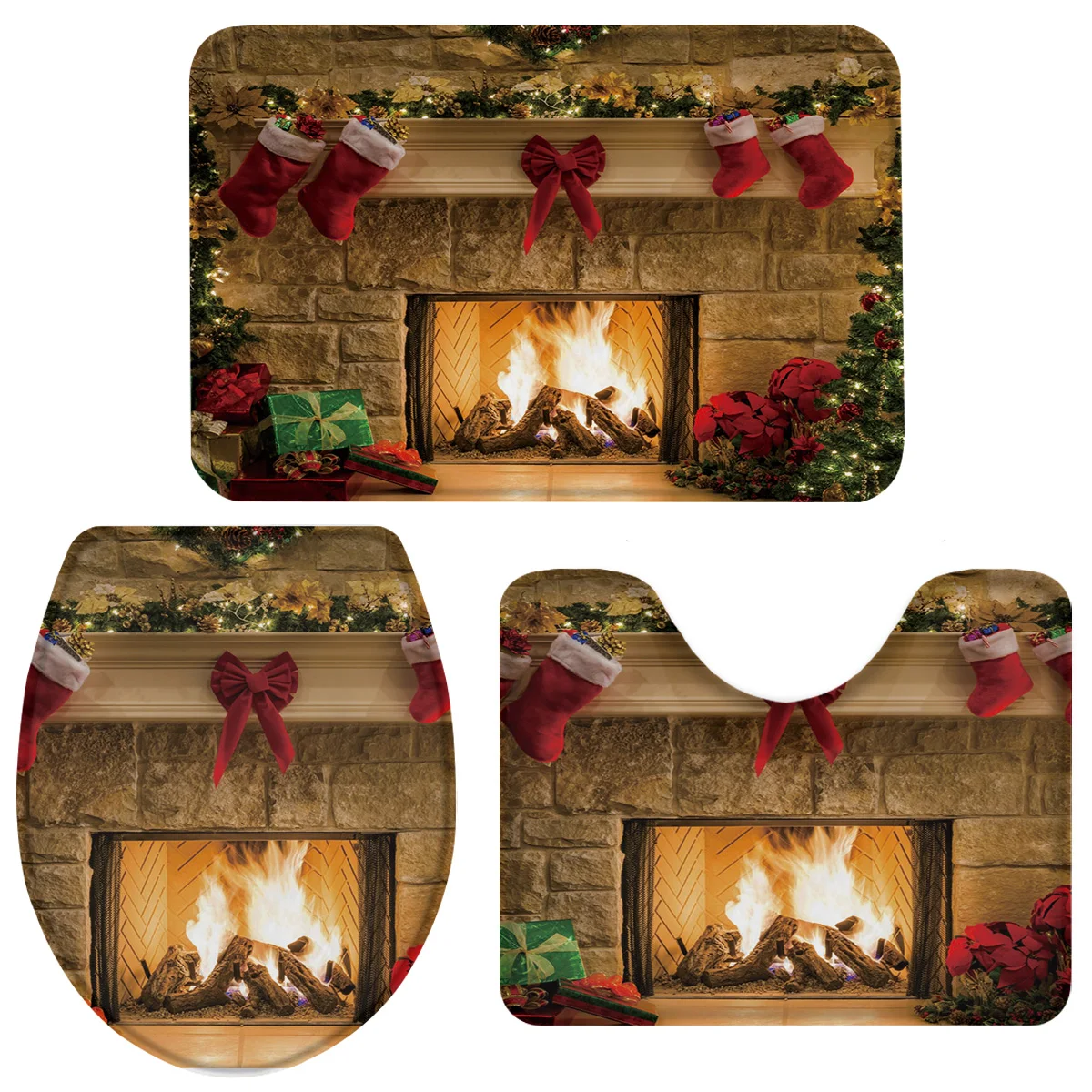 Набор из 3 предметов для ванной комнаты дневные рождественские носки камина