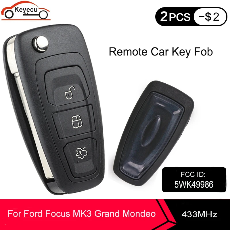 KEYECU 3 шт./лот кнопки 434 МГц ID83 дистанционный Автомобильный ключ для Ford C Max Focus Grand