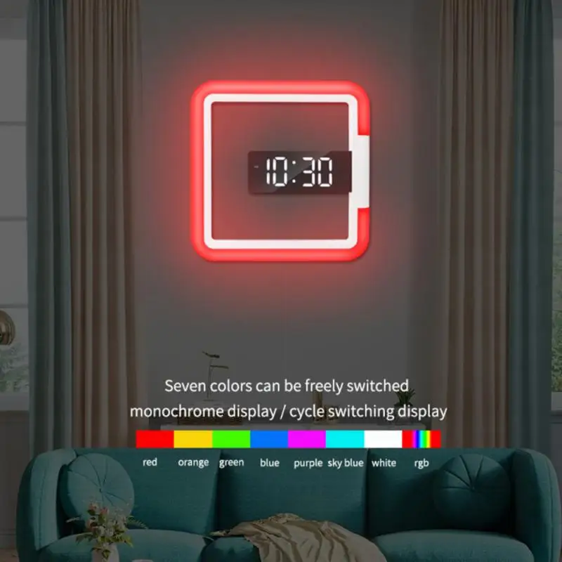 

Светодиодные цифровые настенные часы с будильником и датой, автоматическая подсветка, настольная подставка, разноцветные Подвесные часы