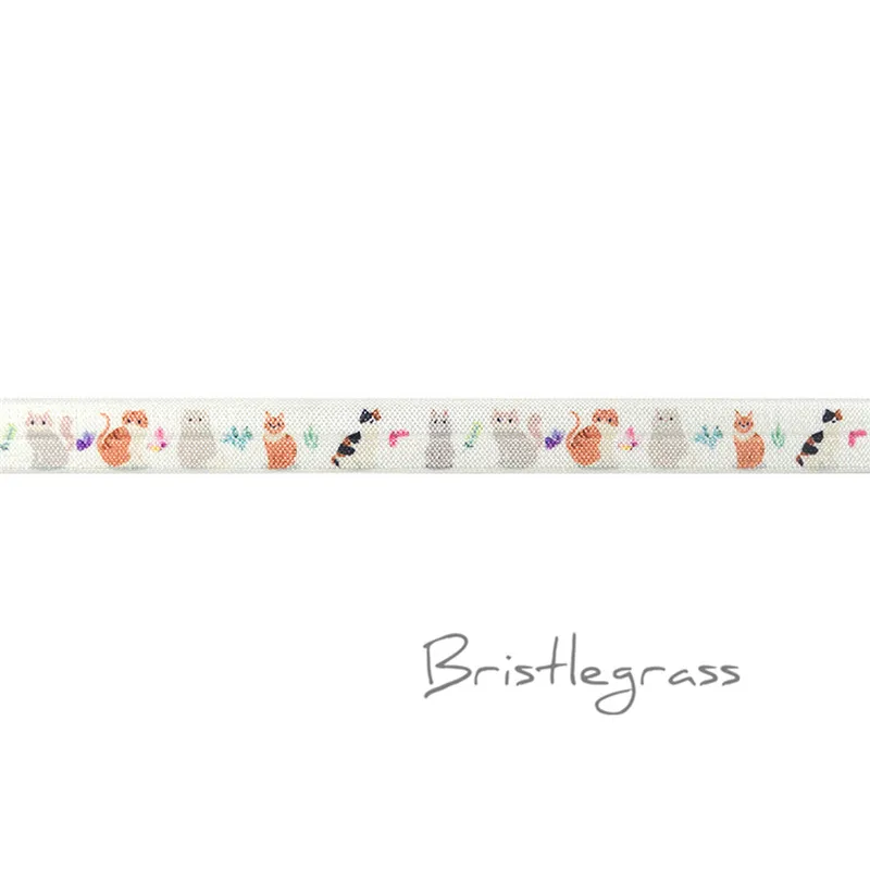 Cat BRISTLEGRASS 2 ярда 5/" 1,5 см Сова Фламинго цветочный принт враг складной над эластичными повязка из спандекса волос галстук платье с повязкой швейная отделка - Цвет: Cat