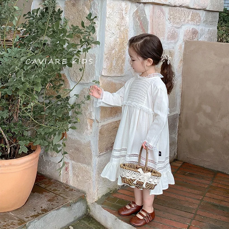 

Children's Clothes Autumn New Girls Long Sleeve Sweet Lace Small Stand Collar Princess Dress
