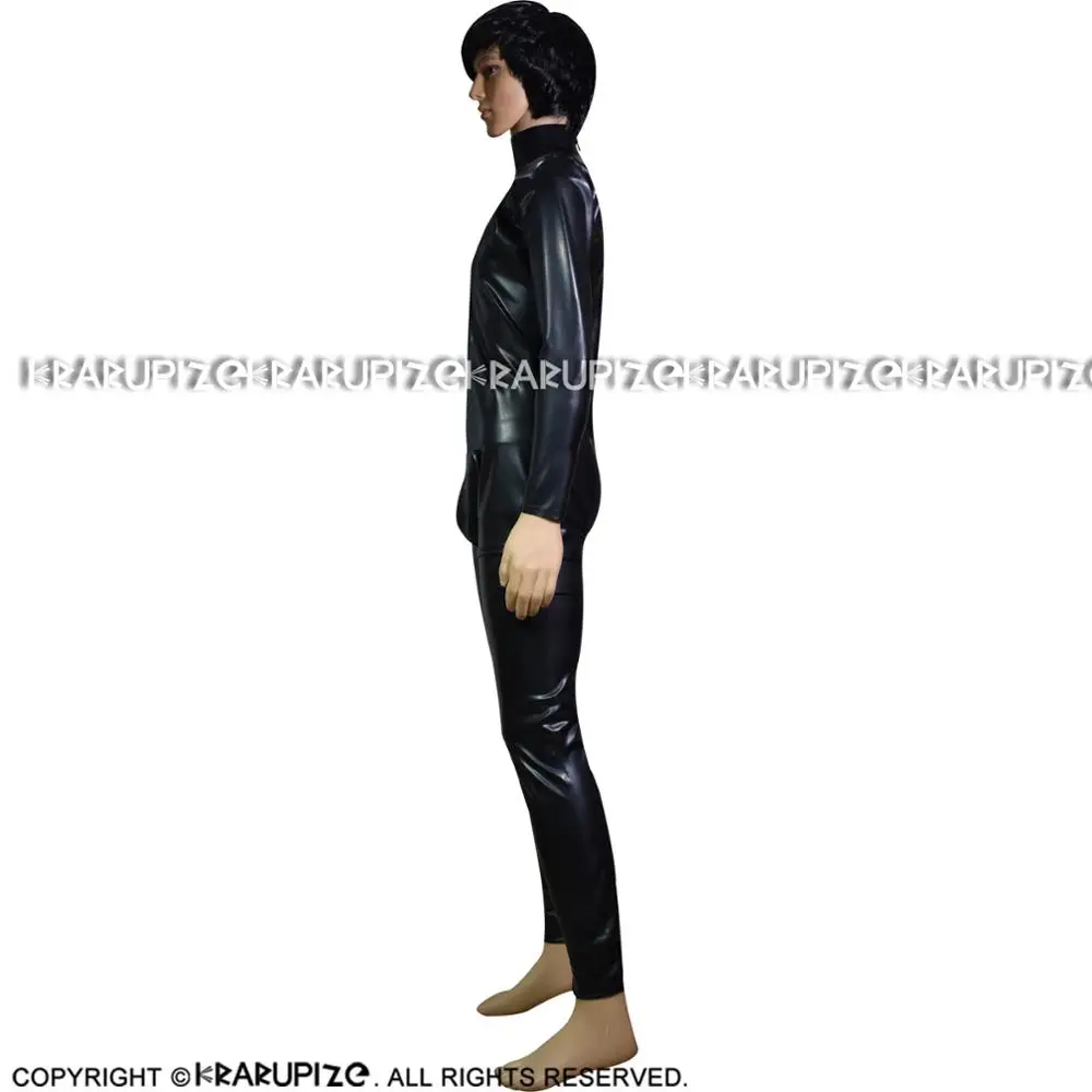Black Sexy Latex Catsuit With Codpiece Back Zipper Rubber Body Suit Bodysuit Zentai Overall LTY-0133 | Тематическая одежда и