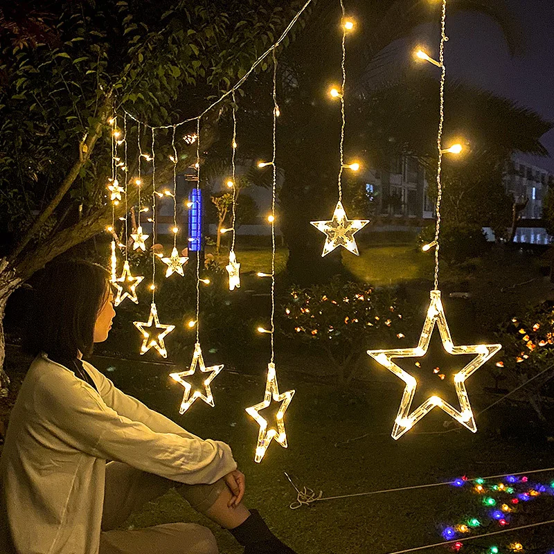 

EU Plug Moon Star Lamp LED Fairy String Lights Curtain Garland Christmas Street Lights Outdoor Home Indoor Garden Patio Decor