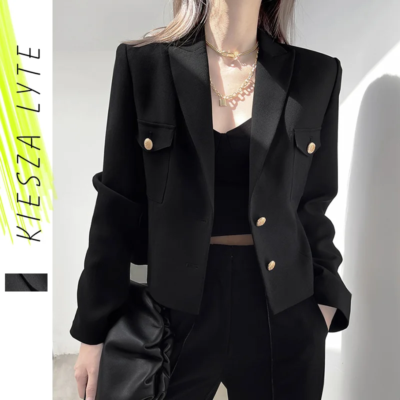 Black Short Suit Jacket Women 2022 Autumn Work Suit Coat Ladies Business Blazers Outerwear