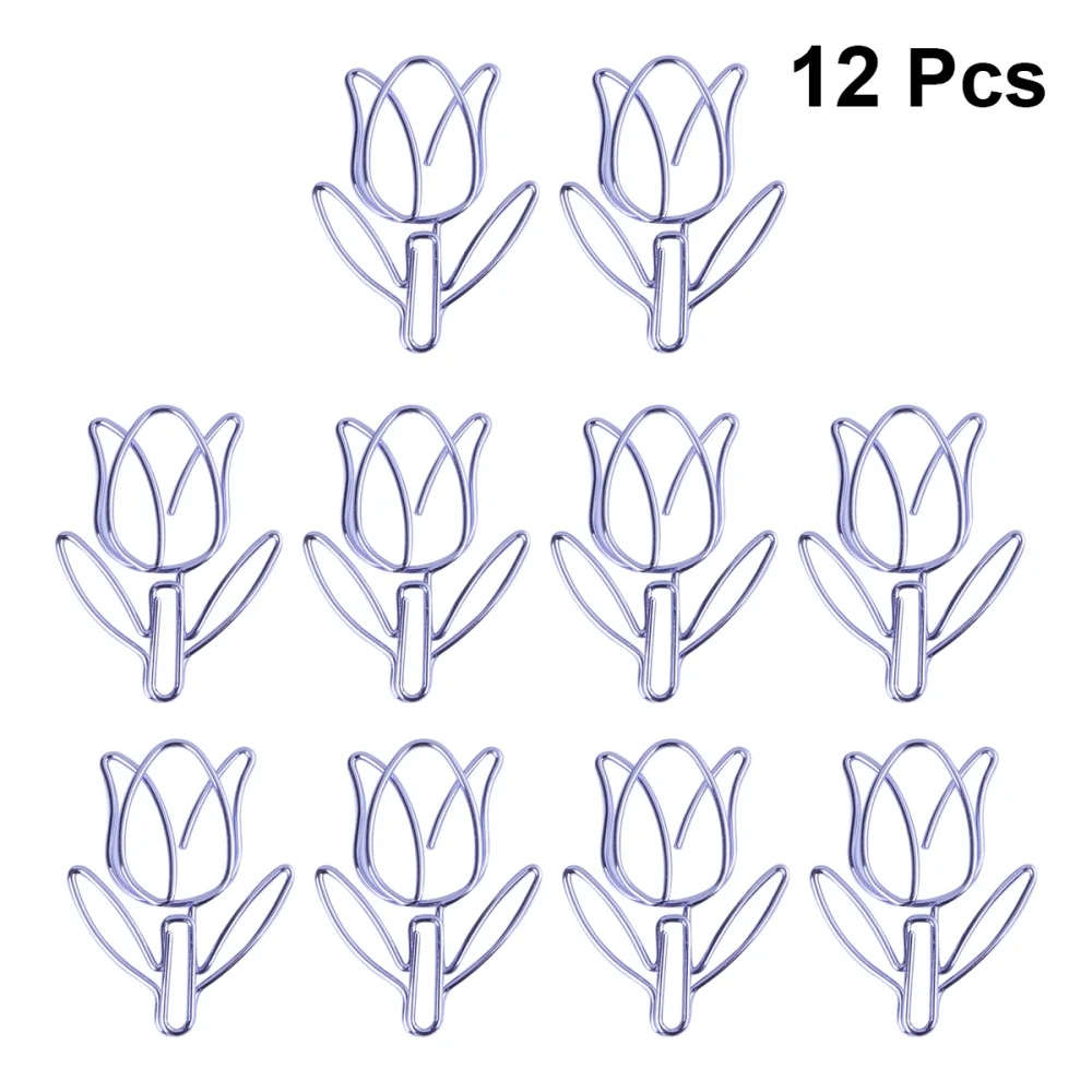

12pcs Cartoon Paper Clips Purple Tulip Shape Paper Clips Creative Paper Clamps Paper Clamps (Purple)