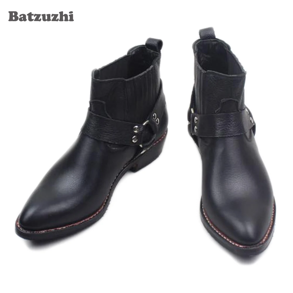 Botas Hombre ковбойские мужские ботинки с острым носком из натуральной кожи черные