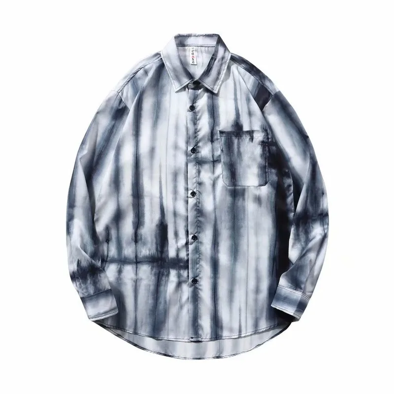 

Spring Oversized Bright Color Tie Dye Men Long Sleeve Shirt Button Patchwork Loose Casual Harajuku Luxury Korean Clothes