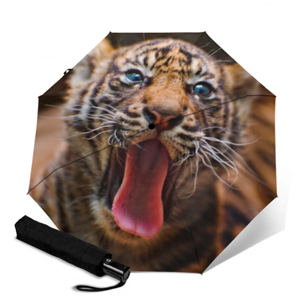 Автоматический складной зонт с тигром для женщин и мужчин 8 костный антиуф