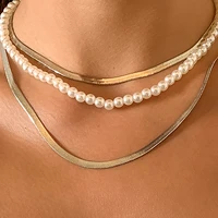 2021 new retro bohemian fashion womens necklace imitation pearl snake chain necklace jewelry party gift