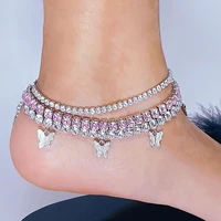 fashion geometric butterfly crystal pendant anklet set womens summer boho beach charm barefoot sandals anklet girl jewelry