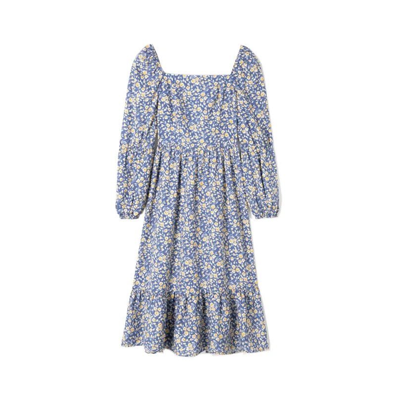 

Элегантное женское платье с квадратным воротником и цветочным принтом 2021, летнее женское платье с драпировкой и рукавами-фонариками, шикар...