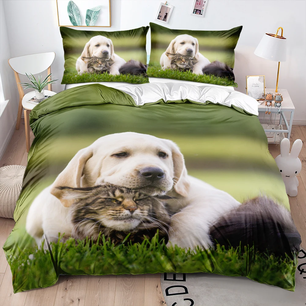 

3D Lovely Dog And Cat Duvet Cover Set Double-sided Comforter Cover Set Twin Double Queen King Size Bedding Set Soft Home Textile