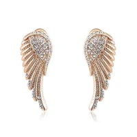exquisite rose gold silver angel wing stud earrings fashion lady diamond crystal jewelry