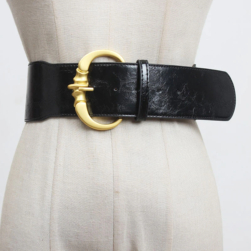 

SeeBeautiful Simple Metal Pin Buckle PU Leather Wide Girdle Belts Woman Spring 2021 New Fashion Tide T679