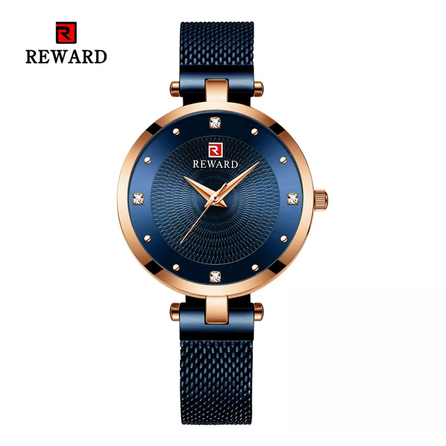 Blue Награда роскошные женские часы модное платье кварцевые часы женские из нержавеющей стали водонепроницаемые женские наручные часы Часы Relogio Feminino - Цвет: Blue