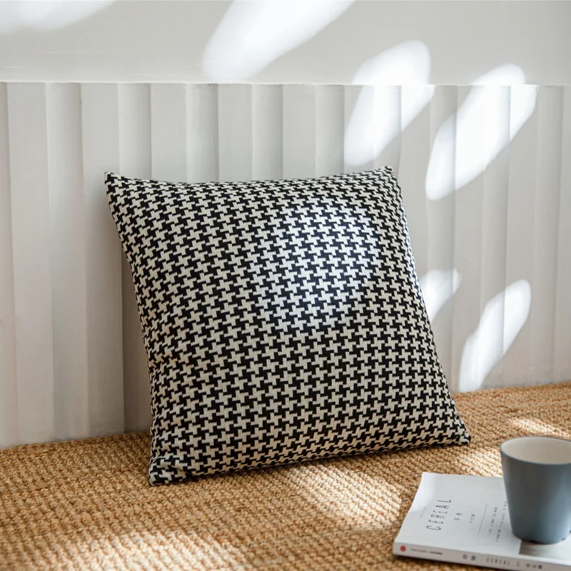 Чехол на подушку серии гусиная лапка мягкий вязаный хлопковый современный для