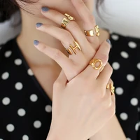 korean vintage fashion simple design metal gold color english 26 letter rings 2019 new exaggeration alloy opening ring women