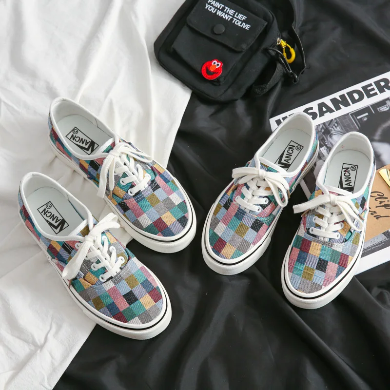 

New Checkerboard Lattice Canvas Shoes Spring and Autumn Korean Version of The Trend of Sneakers One-foot Low-top Casual Shoes