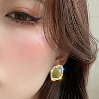 anti allergy delicate square ear nail green temperament rhinestone party stud earrings for women female girls 2021 made in china