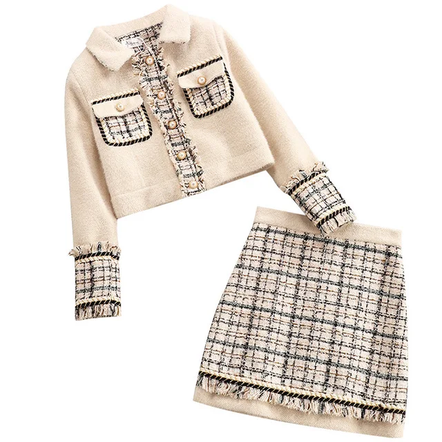 Женская зимняя короткая куртка с длинным рукавом и юбка весенне осенний женский