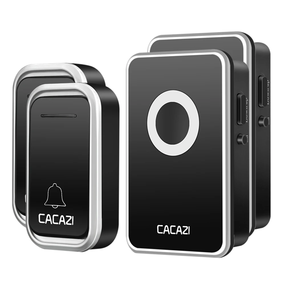 2 button 2 receiver Умный беспроводной дверной звонок CACAZI, водонепроницаемая Батарейная кнопка, дистанционный светодиодный светильник на 300 м, домашний дверной звонок, 38 колокольчиков, вилка стандарта США, ЕС, Великобритании - Цвет: 2 button 2 receiver