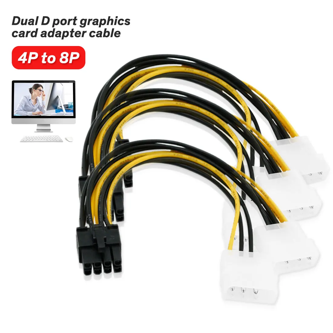 

New 20cm Dual 4Pin to 8Pin Graphics Card Line Dual 4PIN to 8PIN Graphics Cable Supply Dual D Port Graphics Adapter Cord