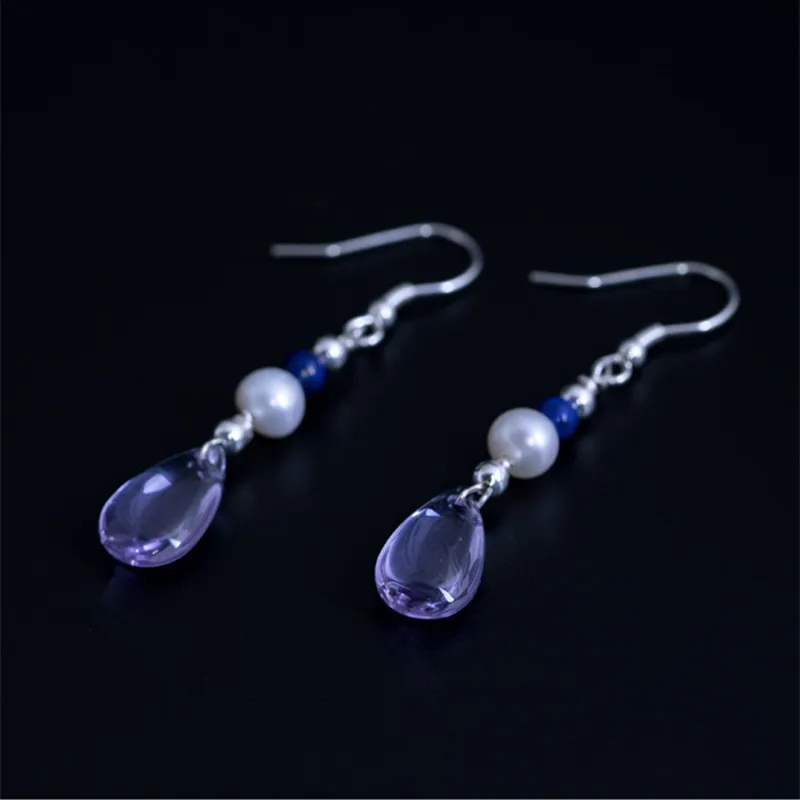 Женские длинные висячие серьги из натурального жемчуга летние с кристаллами |