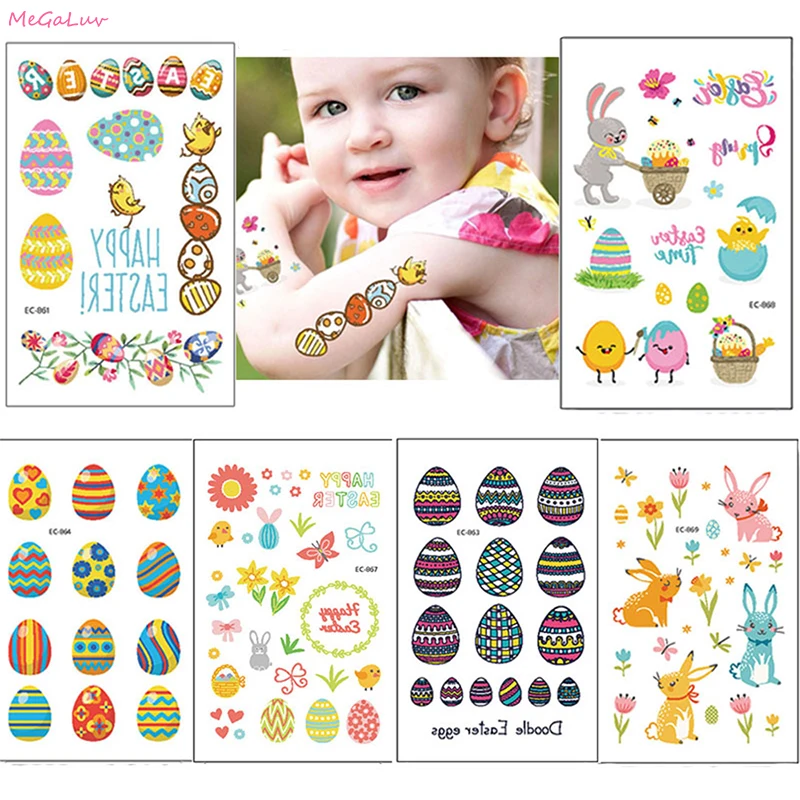 

2sheets Happy Easter Decor Easter Eggs Rabbit Bunny Birthday Party Gifts Boy Girl Baby Shower Temporary Easter Tattoo Stickers