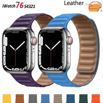 

Leather Link strap For Apple watch band 45MM 44mm 40mm 38mm 42mm 41mm Watchband Magnetic Loop bracelet iWatch Seires 3 5 6 SE 7