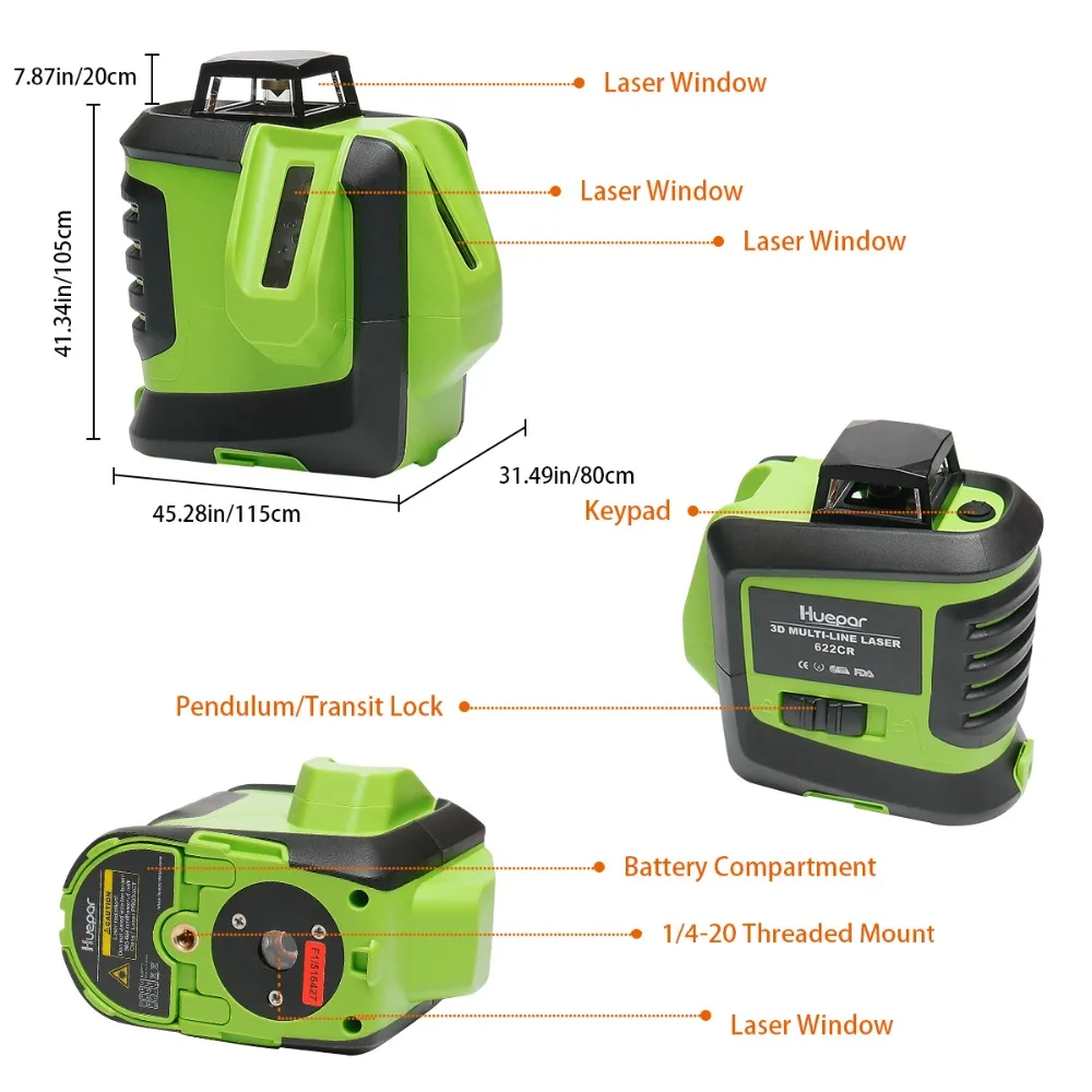Лазерный уровень Huepar многолинейный нивелир с 2 горизонтальными и вертикальными