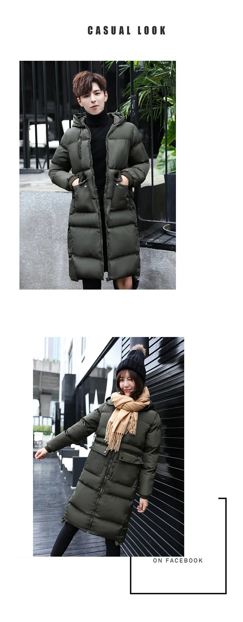 Couples Korean Slim men and women models over knee thickening long down jacket coat cotton men's cotton jacket winter Parkas