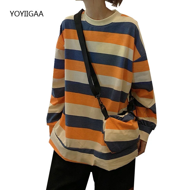 

Striped Women's T-shirt Harajuku Long Sleeve Woman T Shirt Oversized Tops O-Neck Casual Female Tshirts Streetwear Ladies Tshirt
