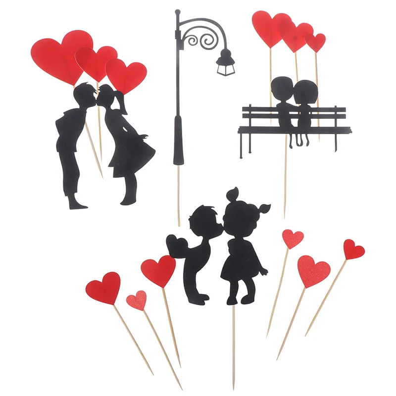 

Love Heart Sweet Lovers Cake Topper For Anniversary Valentine's Day Wedding Party Cake Decorations Wedding Cupcake Topper Set
