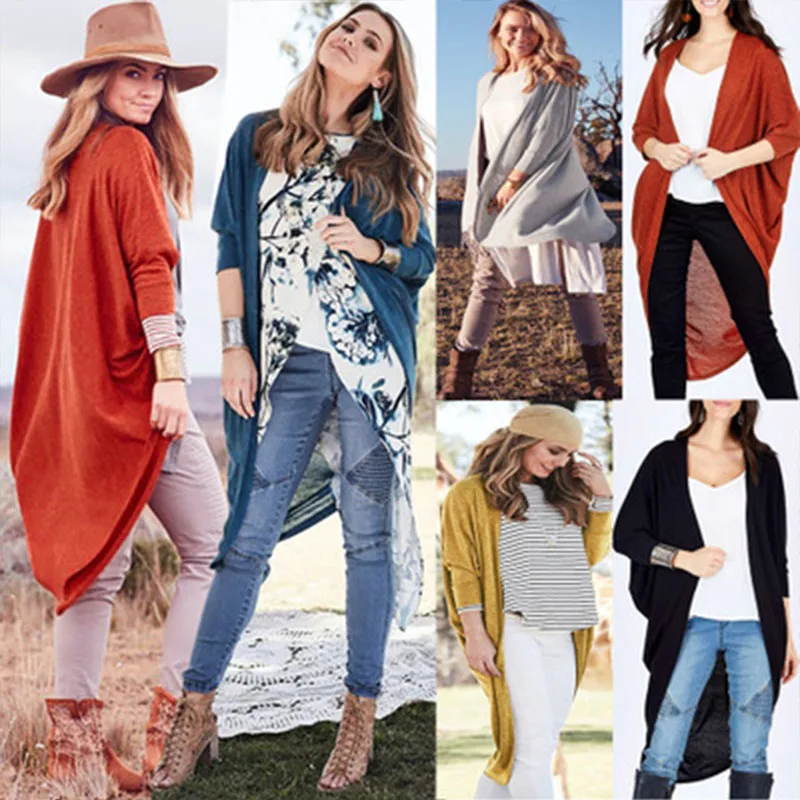 

Fashion Women Long Sleeve Thin Cardigan Autumn Irregular Knitted Long Cardigans Solid Ladies Open Stitch Tops Streetwear