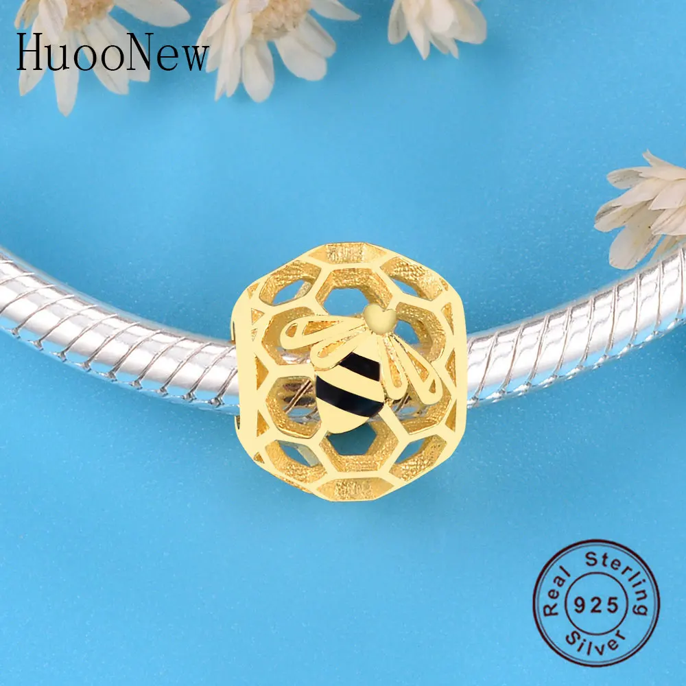 Fit Original Pandora Charm Bracelet 925 Sterling Silver Ball Gold Color Openwork Honey Bee Black Reflexion Beads Making Berloque | Украшения