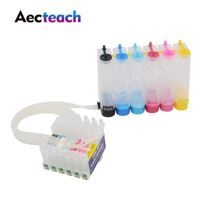 Aecteach T0801 непрерывный СНПЧ чернильный бак для Epson Stylus Photo P50 T59 R265 270 285 290 360 комплект