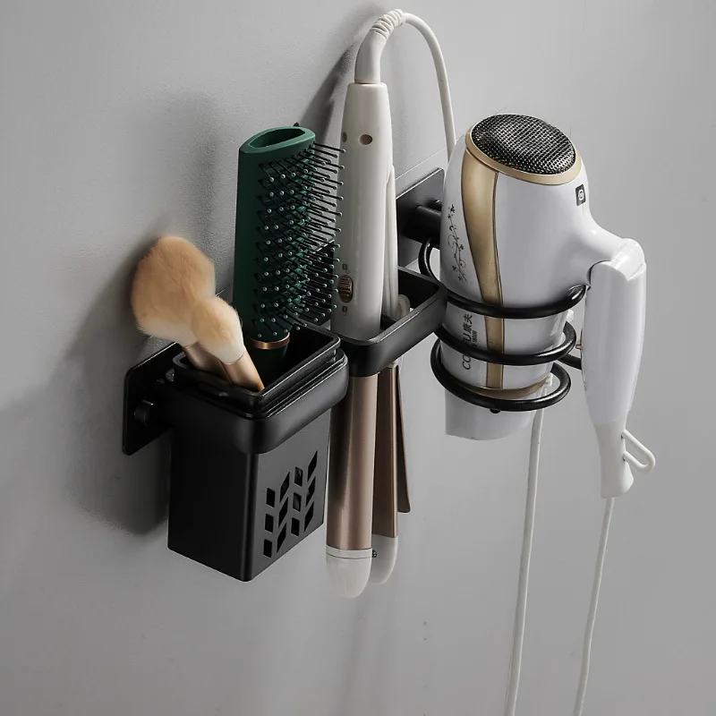 Black Hair Dryer Holder Novelty Households Rack Blow Bathroom Shelf Space Aluminum Wall Mounted Storage | Обустройство дома