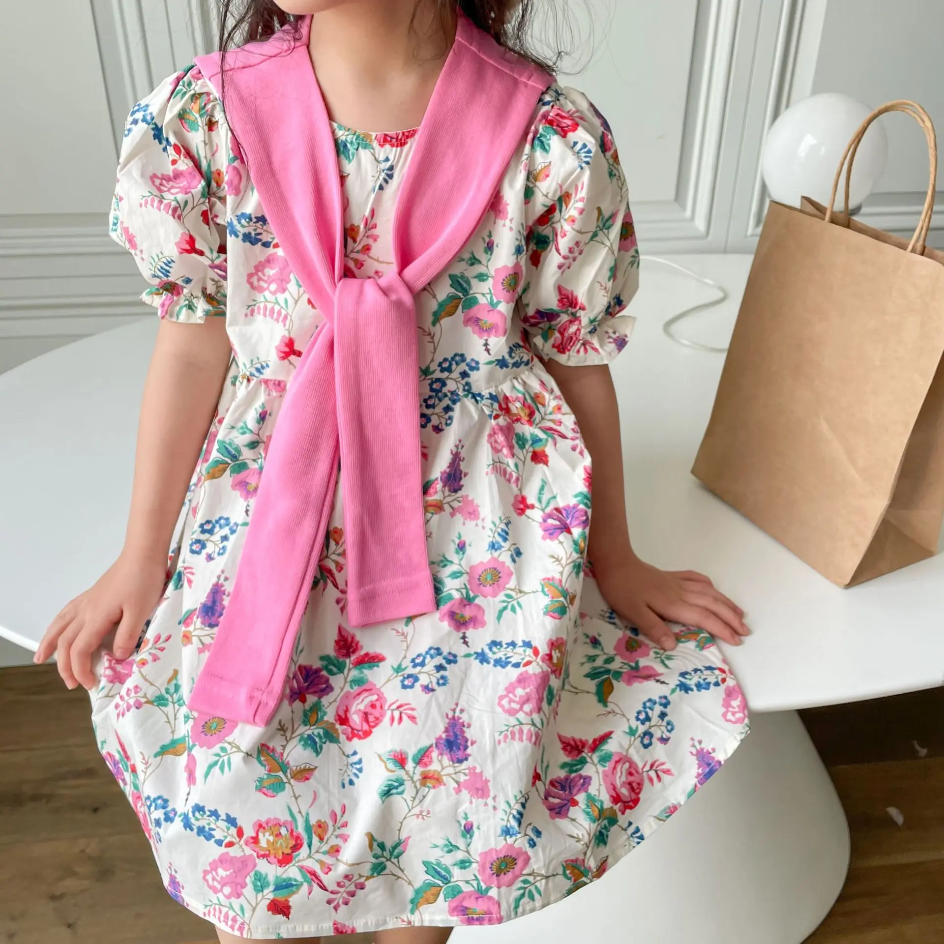 

Милые платья WLG для девочек, детская одежда, Летнее белое платье с коротким рукавом и цветочным принтом, универсальная одежда для маленьких ...