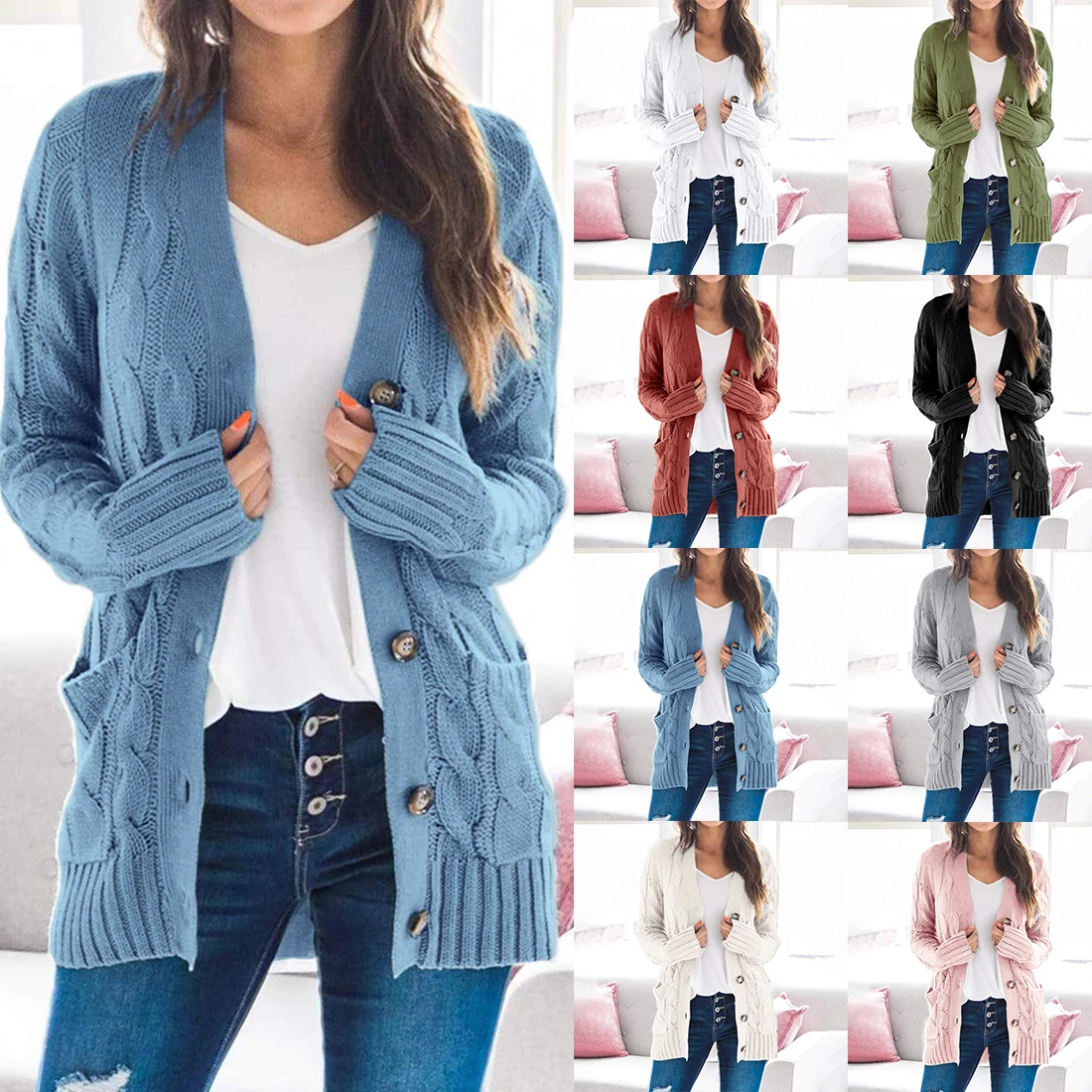 

Women Sweater 2021 New Autumn/winter Fashion Women Cardigans Long Sleeve Button Sweater Women Casual Solid Long Women Cardigan