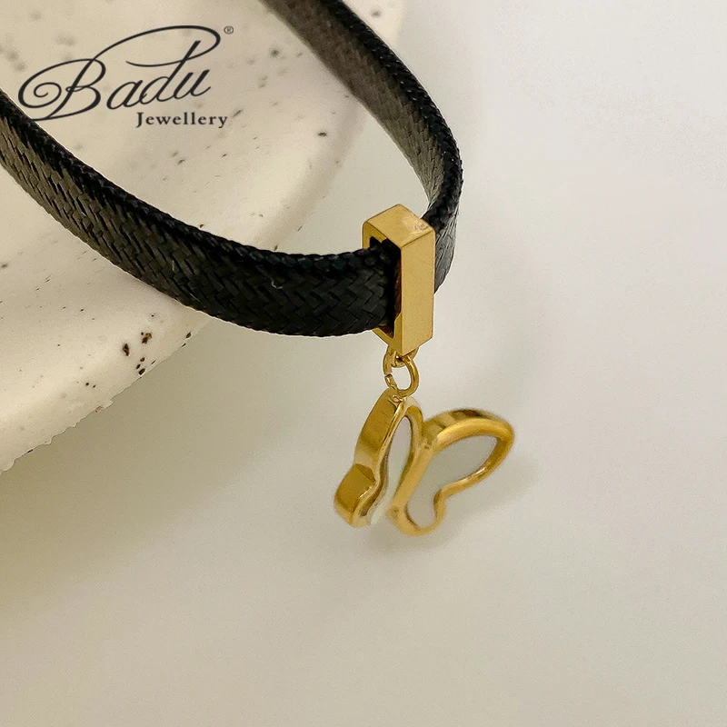 

Badu Women Butterfly Necklace Acrylic Gold Animal Sweater Chain Black Leather Necklace Neck Jewelry Classic Accessories for Girl