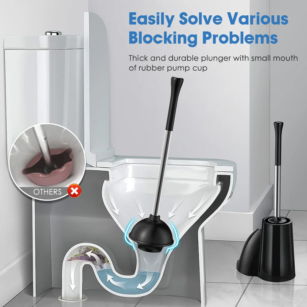 

HOMEMAXS Simple 2 in 1 Toilet Plunger and Brush Ergonomic Toilet Plunger Set Freestanding Toilet Cleaning Tools for Home Bathroo