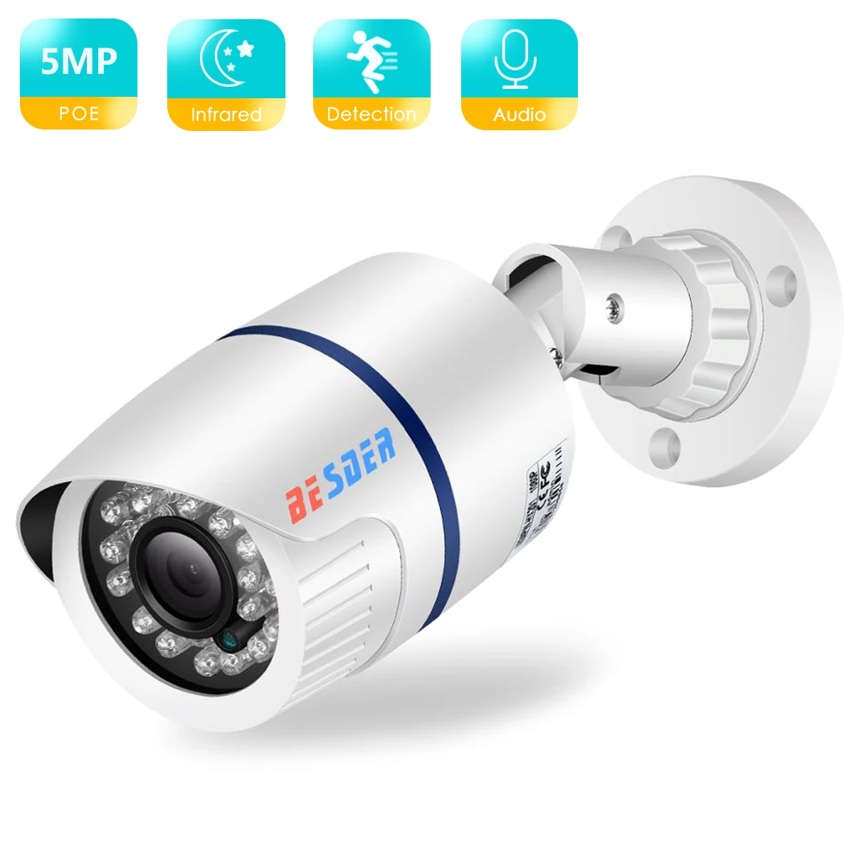 BESDER 5MP 3MP 2MP POE Audio H.265 Камера видеонаблюдения Наружная IP-камера ИК-ночное видение 20M