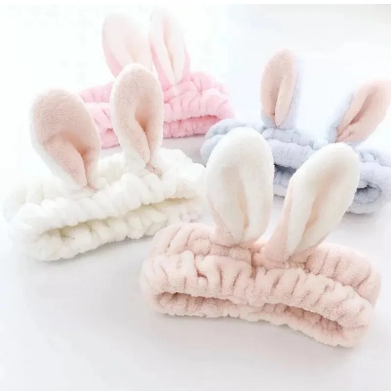 

Новый ободок для стирки из Корал-флиса с бантом для макияжа с головными повязками тюрбан с кроличьими ушками на резинке держатели головных ...