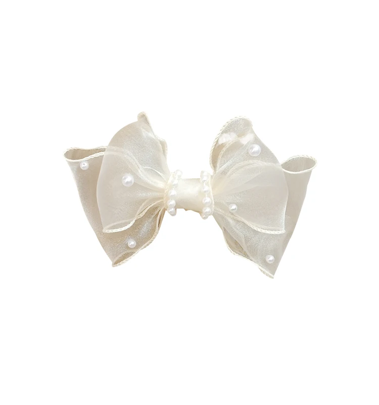 

Mori Girl Multicolor hair clips ponytail clip large bow Pearl hairpin Lolita side yarn ribbon top clip female hair accessories